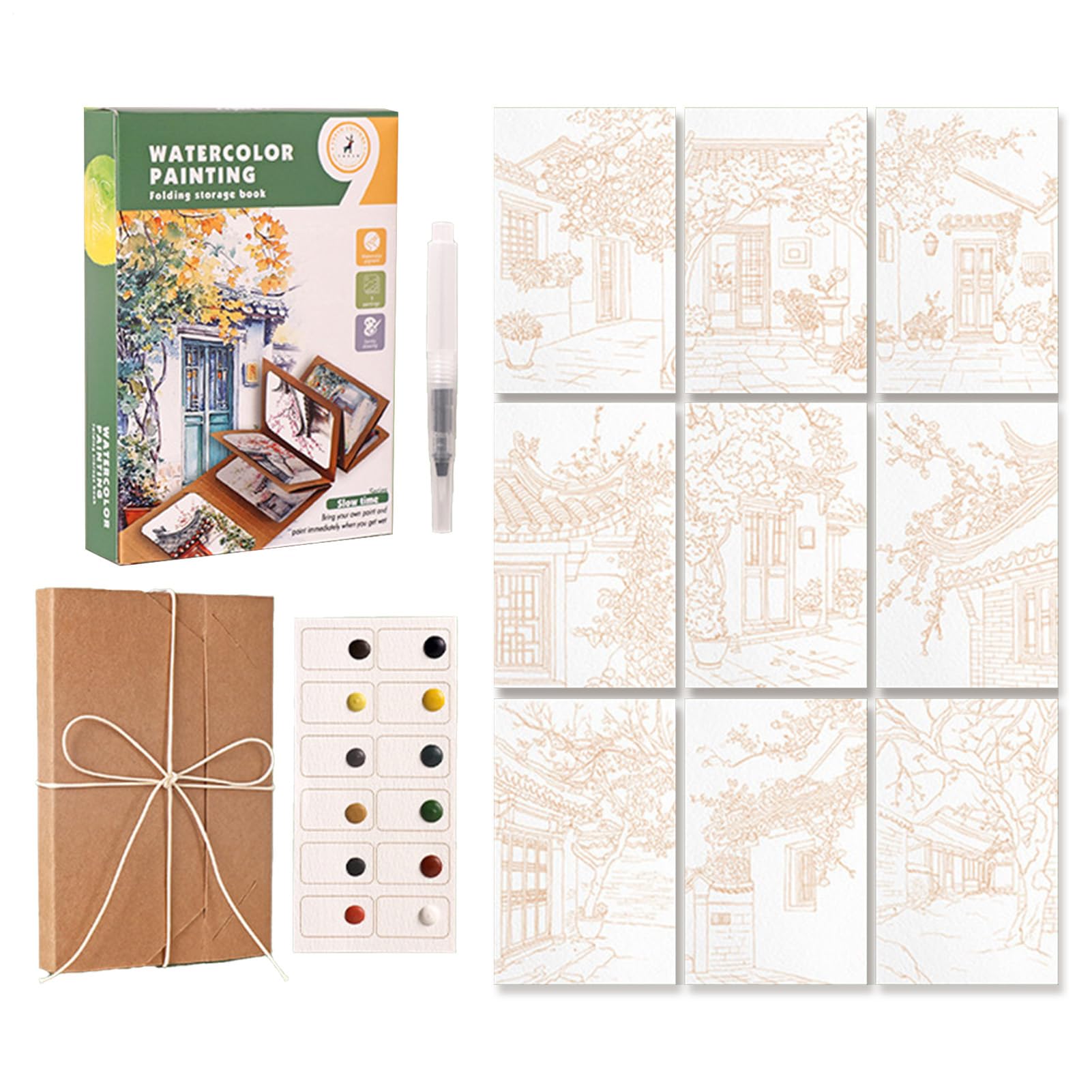 Kit de arte de viaje con acuarelas y pincel para principiantes