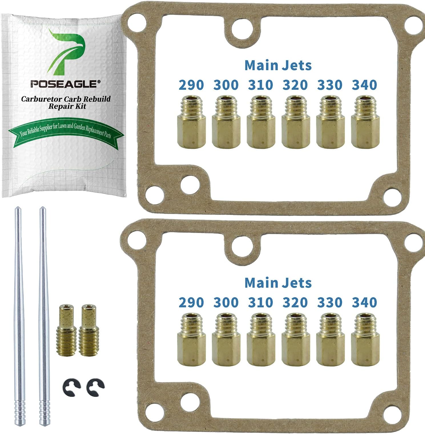 Full Jet Kit Includes 12 Main Jets with Size 290 300 310 320 330 340 and 2 Needles 2 Pilot 2 Gaskets For Yamaha Banshee 350 YFZ350 YFZ 350 1987-2006 YFZ350SE YFZ350SP YFZ350LE