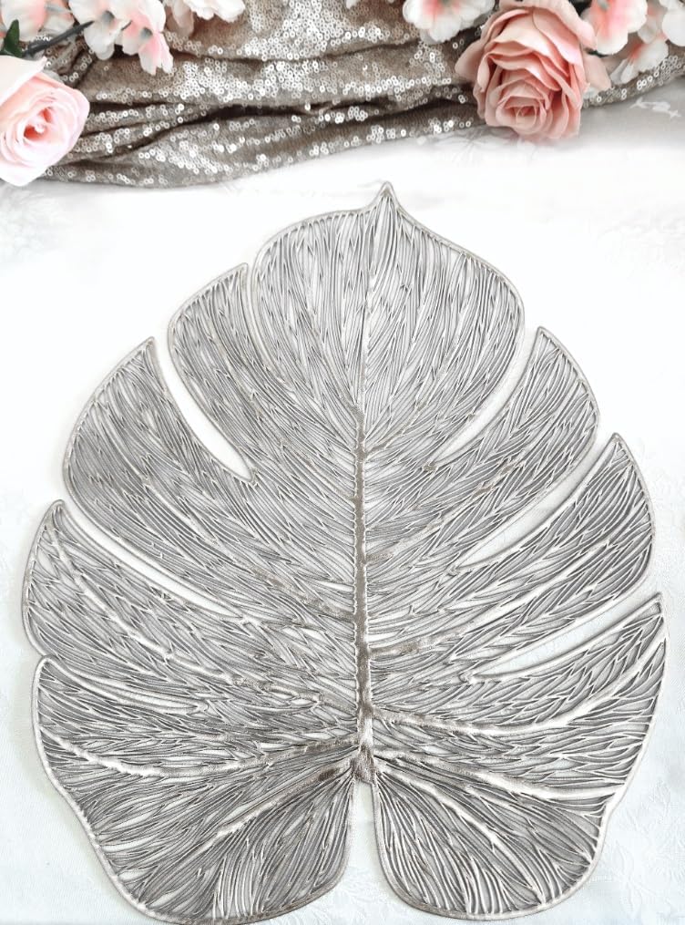 " OCCASIONS " 10 Pieces Pack Pressed Vinyl Metallic Placemats/Wedding Accent Centerpiece Placemat (Garden Silver)