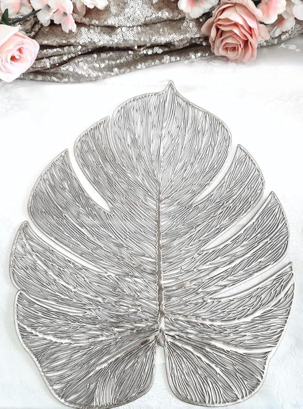 " OCCASIONS " 10 Pieces Pack Pressed Vinyl Metallic Placemats/Wedding Accent Centerpiece Placemat (Garden Silver) by OCCASIONS FINEST PLASTIC TABLEWARE - Used condition - Image 6