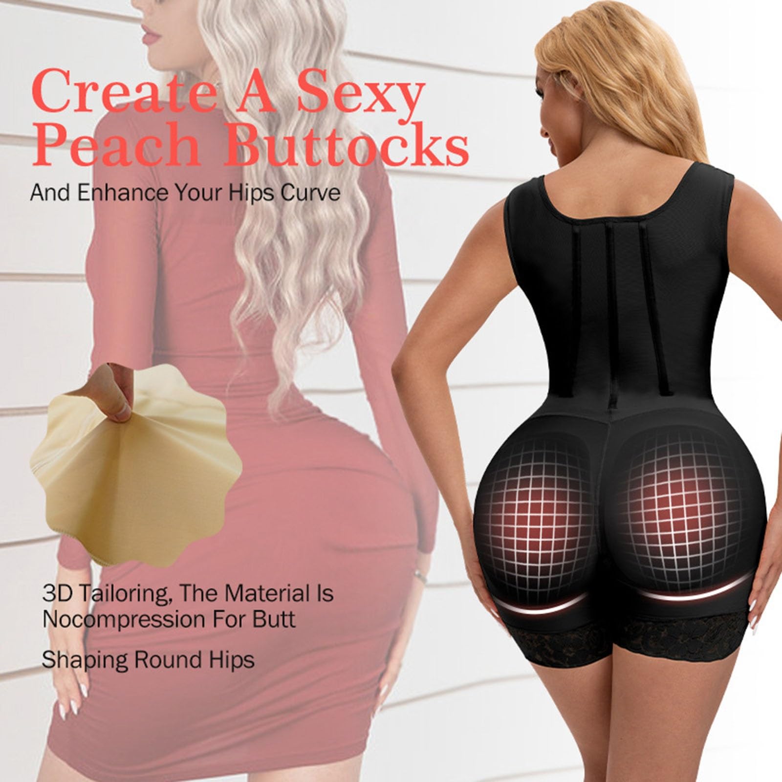 Gaine Compressive Post-opératoire BBL pour Femmes Gaine à 9 Baleines Body Post-opératoire Liposuccion, Buste Ouvert, Rehausseur de Fesses