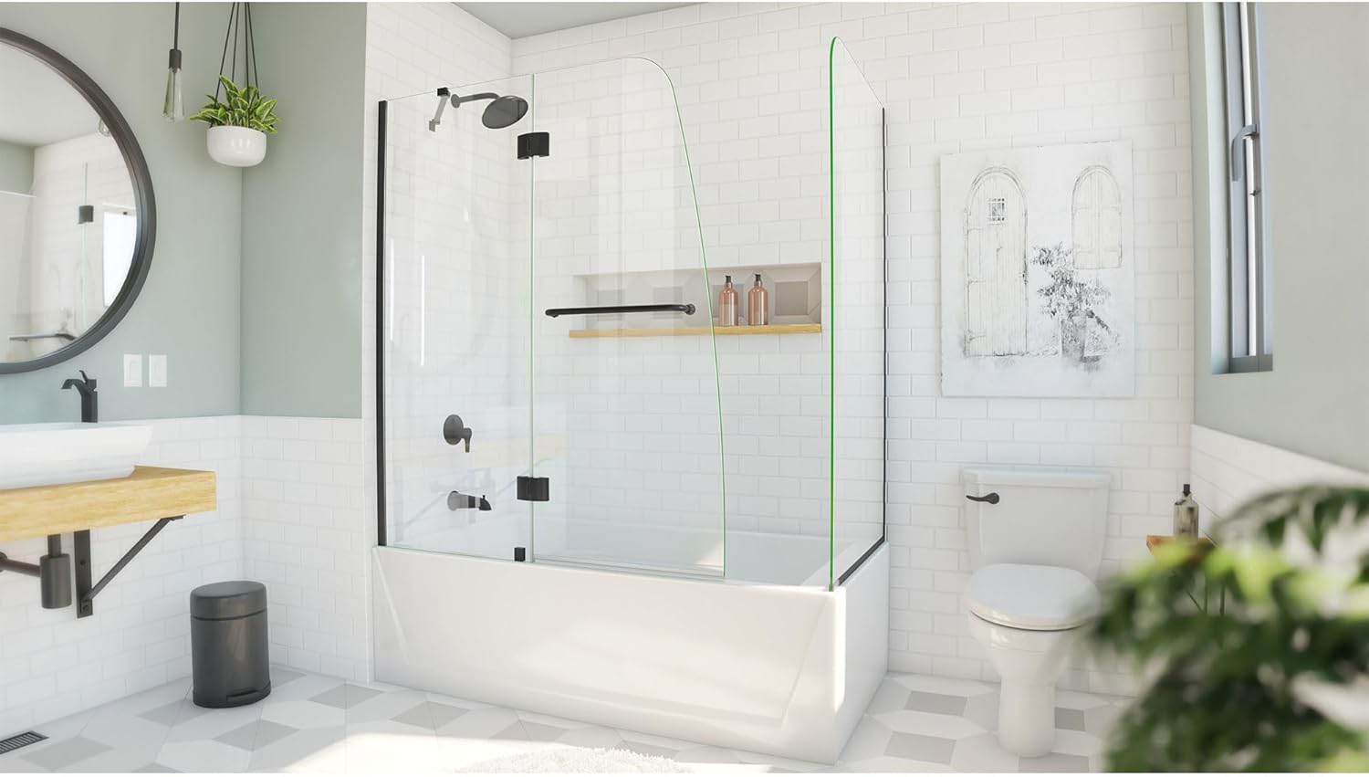 DreamLine Aqua 56-60 inch W x 30 inch D x 58 inch H Frameless Hinged Tub Door with 30 inch Return Panel in Matte Black