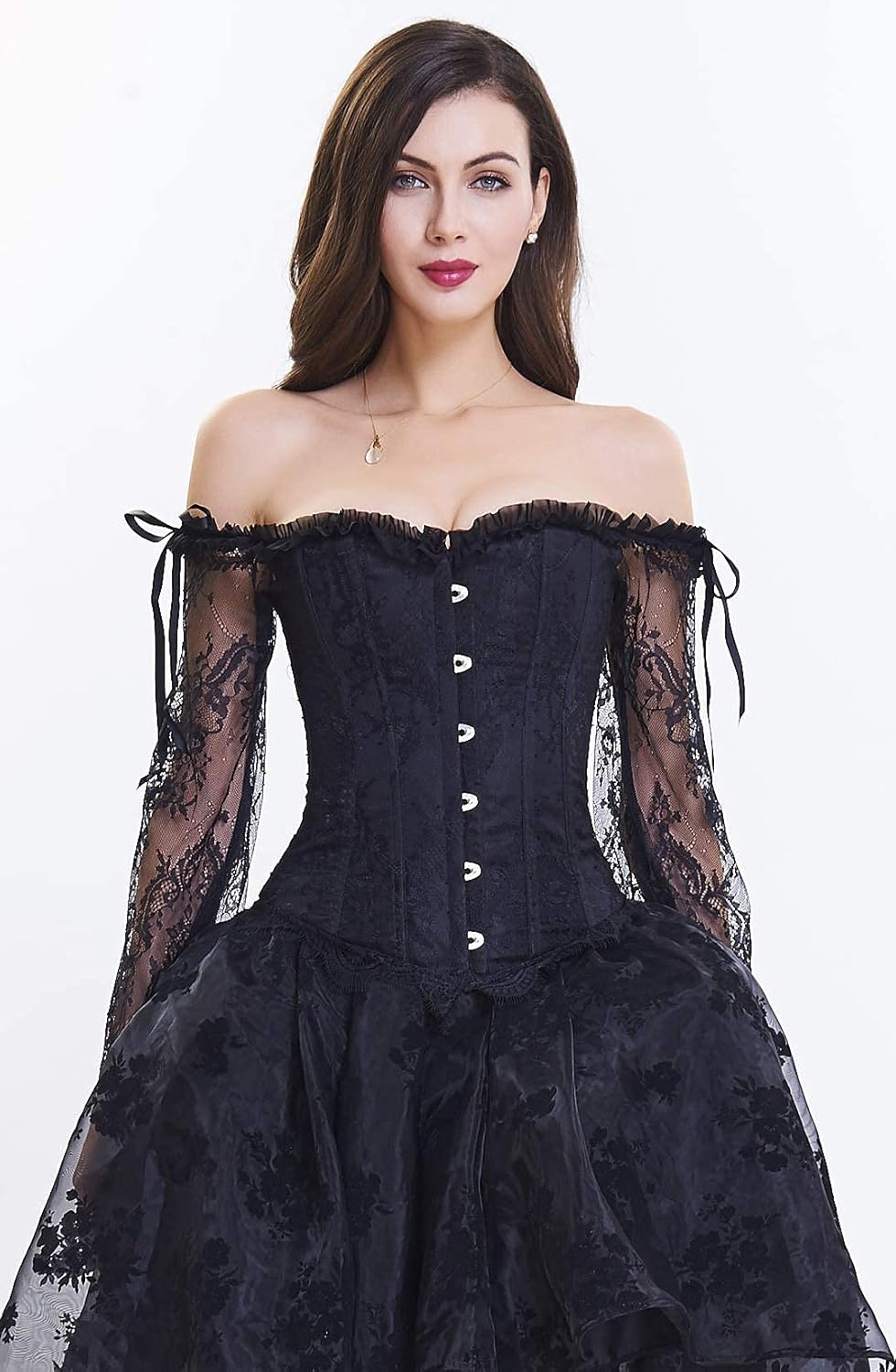 Corset Tops for Women Corset - Overbust Lingerie - Lace up Back Bustier Top - Fashion Corsets with Sleeve at  Women’s Clothing store