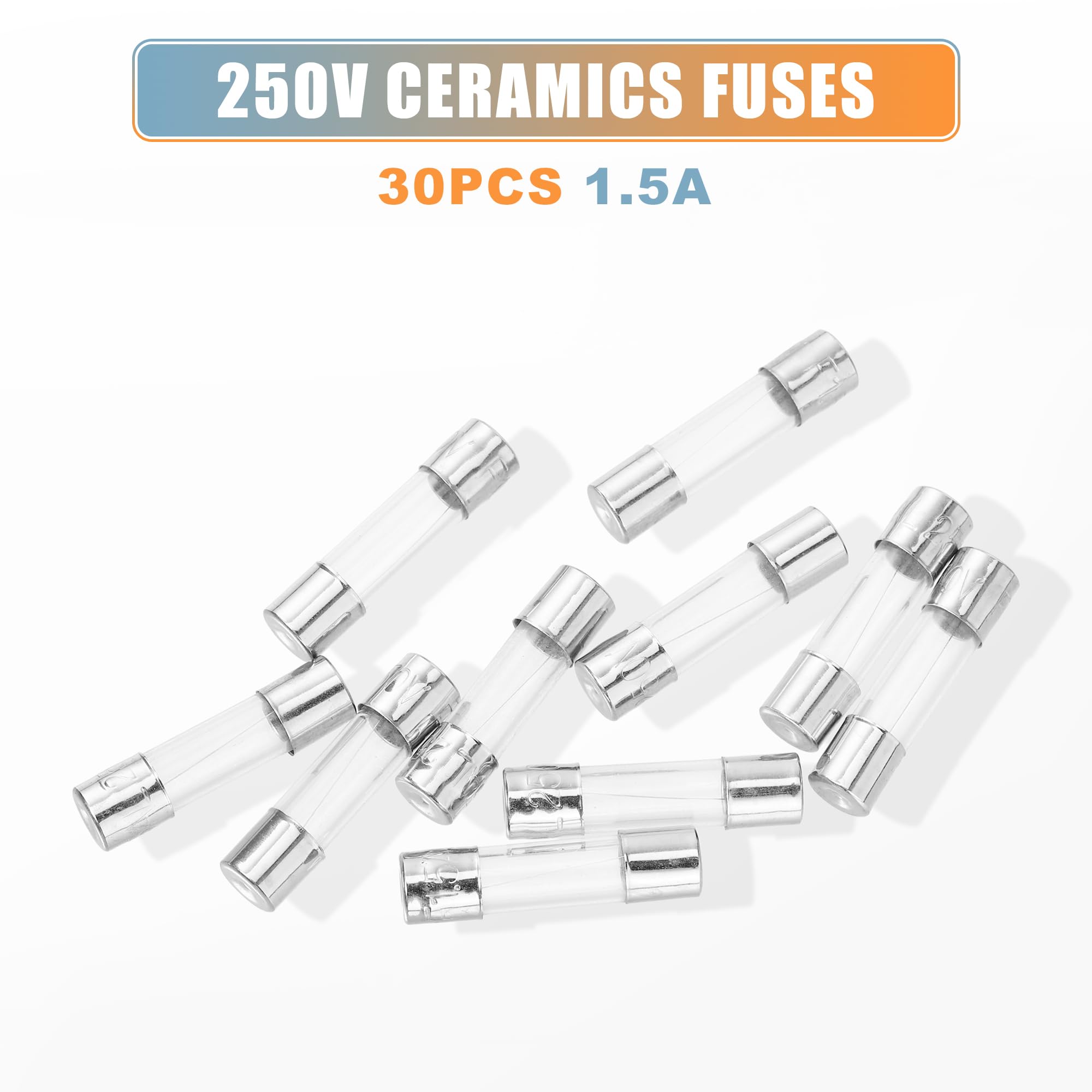 QUARKZMAN 30 sztuk bezpieczników precyzyjnych 1,5 A, bezpieczniki 250 V, bezpiecznik szklany, szybki, zestaw bezpieczników 5 x 20 mm