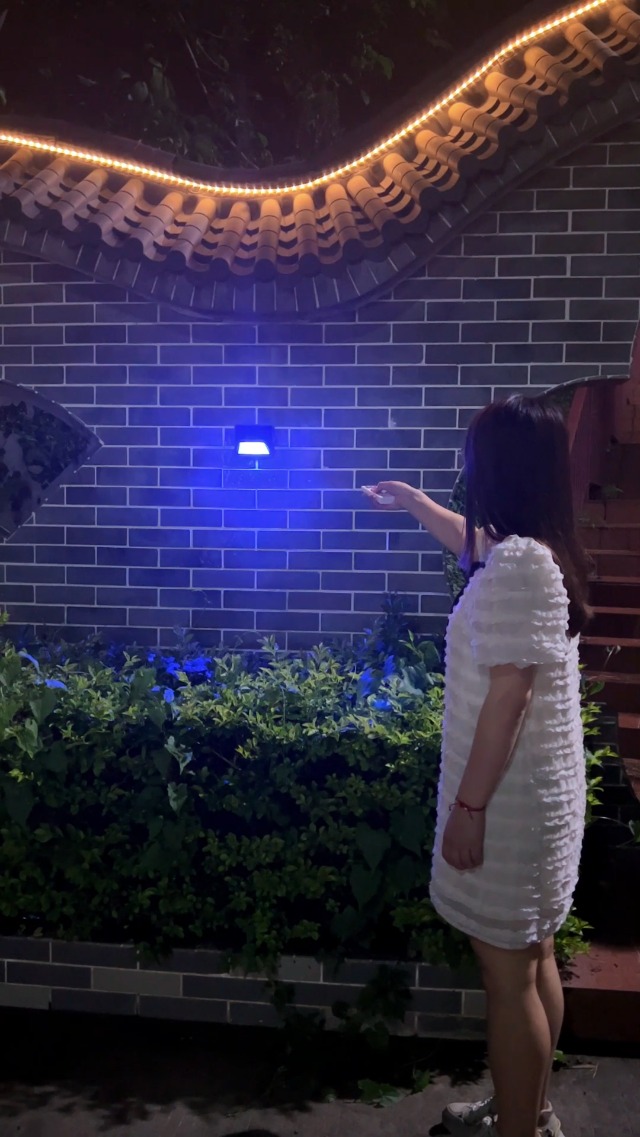 ネオン　イルミ　ブールーネオン intelamp Solar Fence Lights Outdoor, 2 Packs 9 Colors & RGB Color