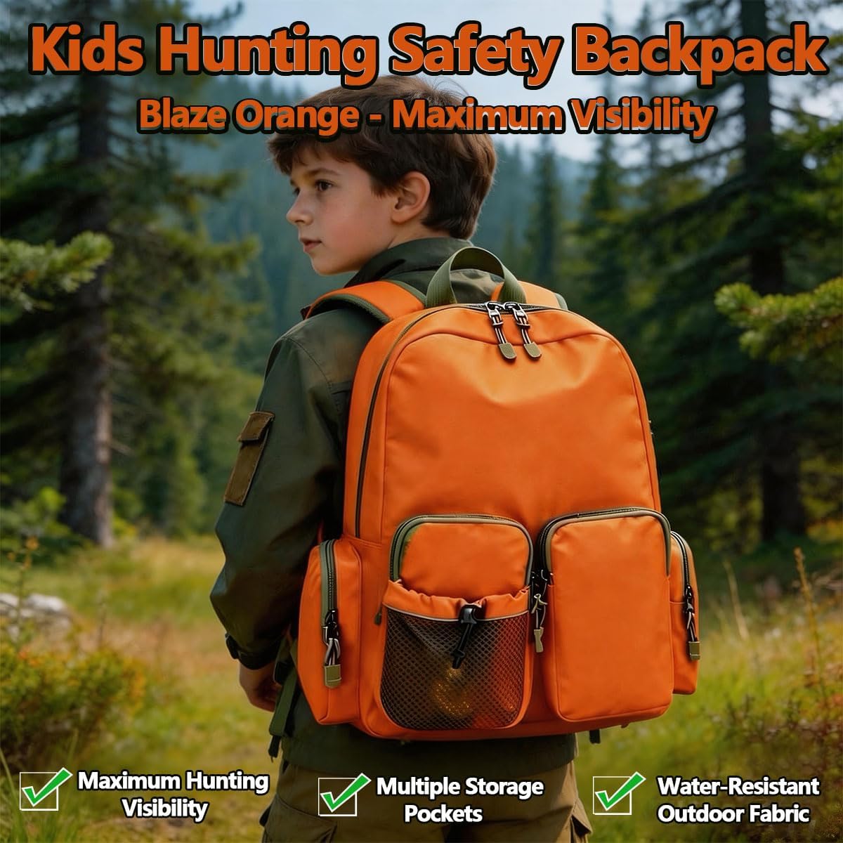 TIANHAOPUJU High-Visibility Orange Tactical Backpack for Teen Boys & Men,Water Resistant PVC for Outdoor Hunting Hiking Fishing Travel