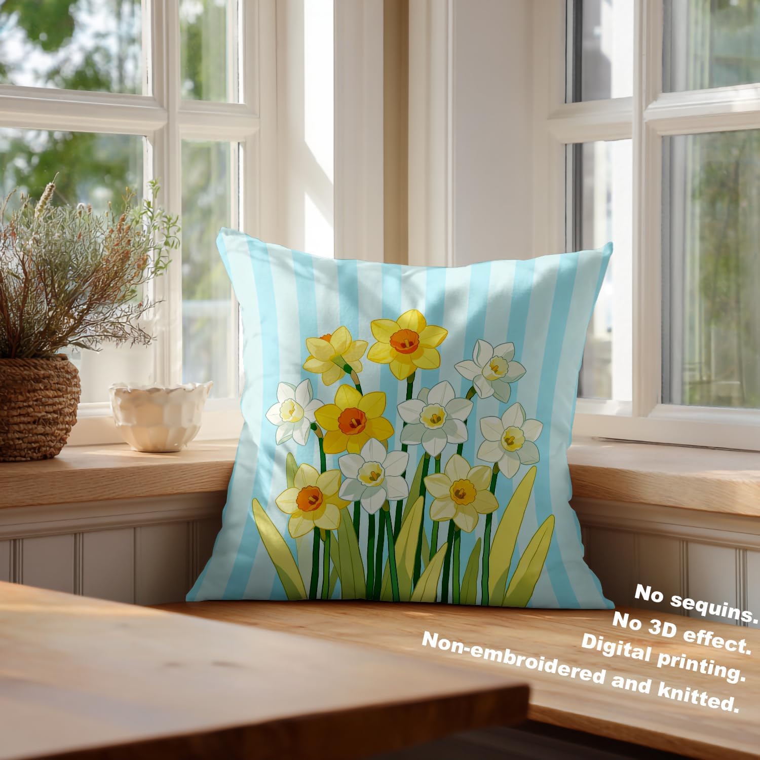 Batmerry Yellow Flower Decorative Pillow Covers, 20 x 20 Inch Yellow Flower Daffodils Bouquet Double Sided Throw Pillow Covers Sofa Cushion Cover Square 20 Inches(Set of 2)