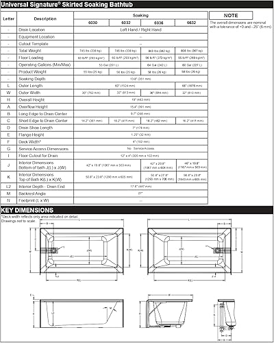 Miniatura 8 de Jacuzzi S1S6632BRXXRSW Jacuzzi S1S6632BRXXRS Signature - Bañera acrílica de tres paredes con drenaje derecho y desbordamiento, incluye falda