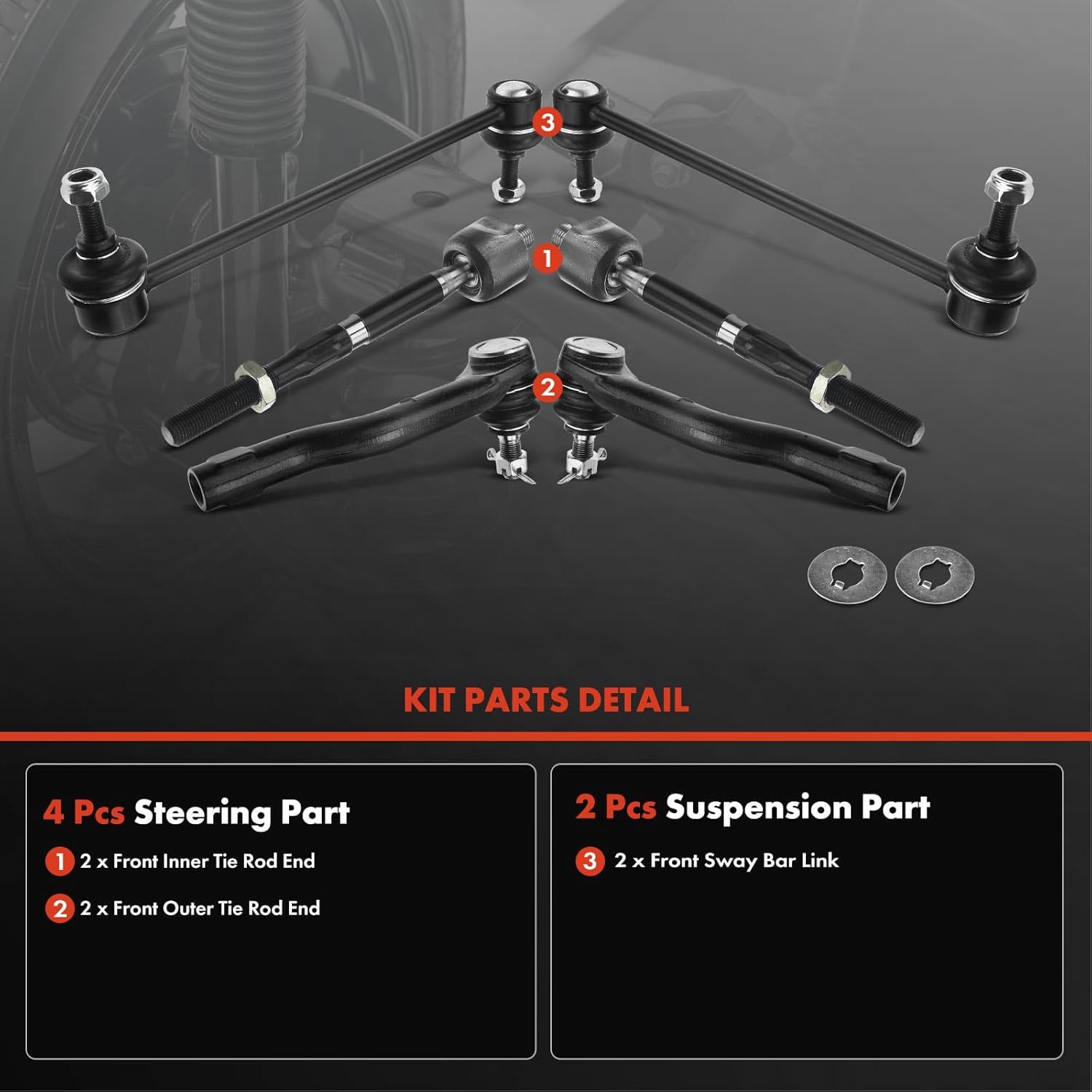 A-Premium Set of 6, Front Sway Bar Link, Inner Outer Tie Rod End, Compatible with Mazda 2 2011 2012 2013 2014 L4 1.5L Hatchback