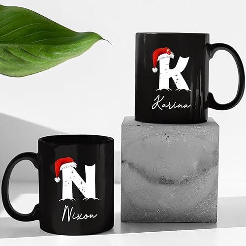 Miniatura 5 de Taza de cerámica de Navidad para pareja, taza de cerámica de Navidad con nombre inicial personalizado, tazas de café personalizadas para esposo,