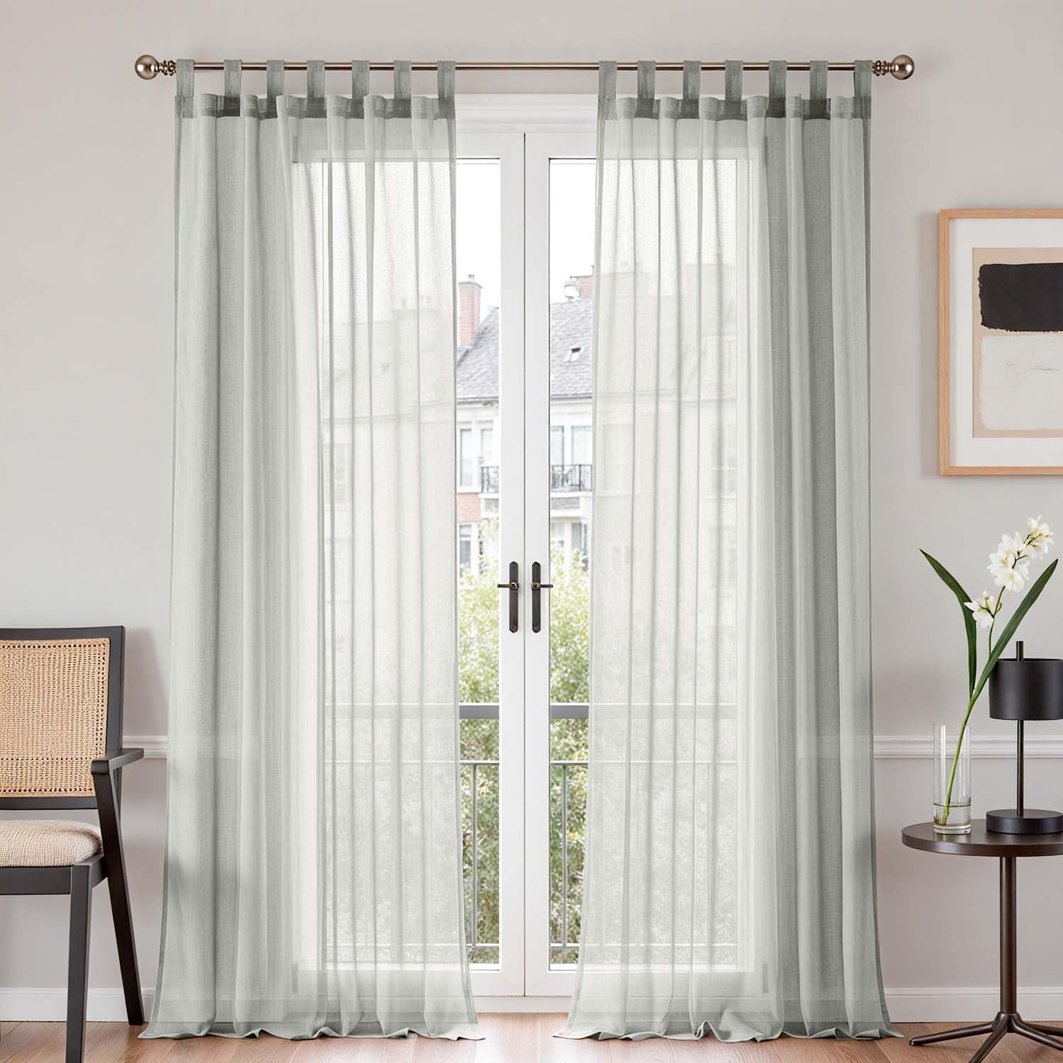 TOPICK Schlaufenschal transparent Leinenoptik 2er Set