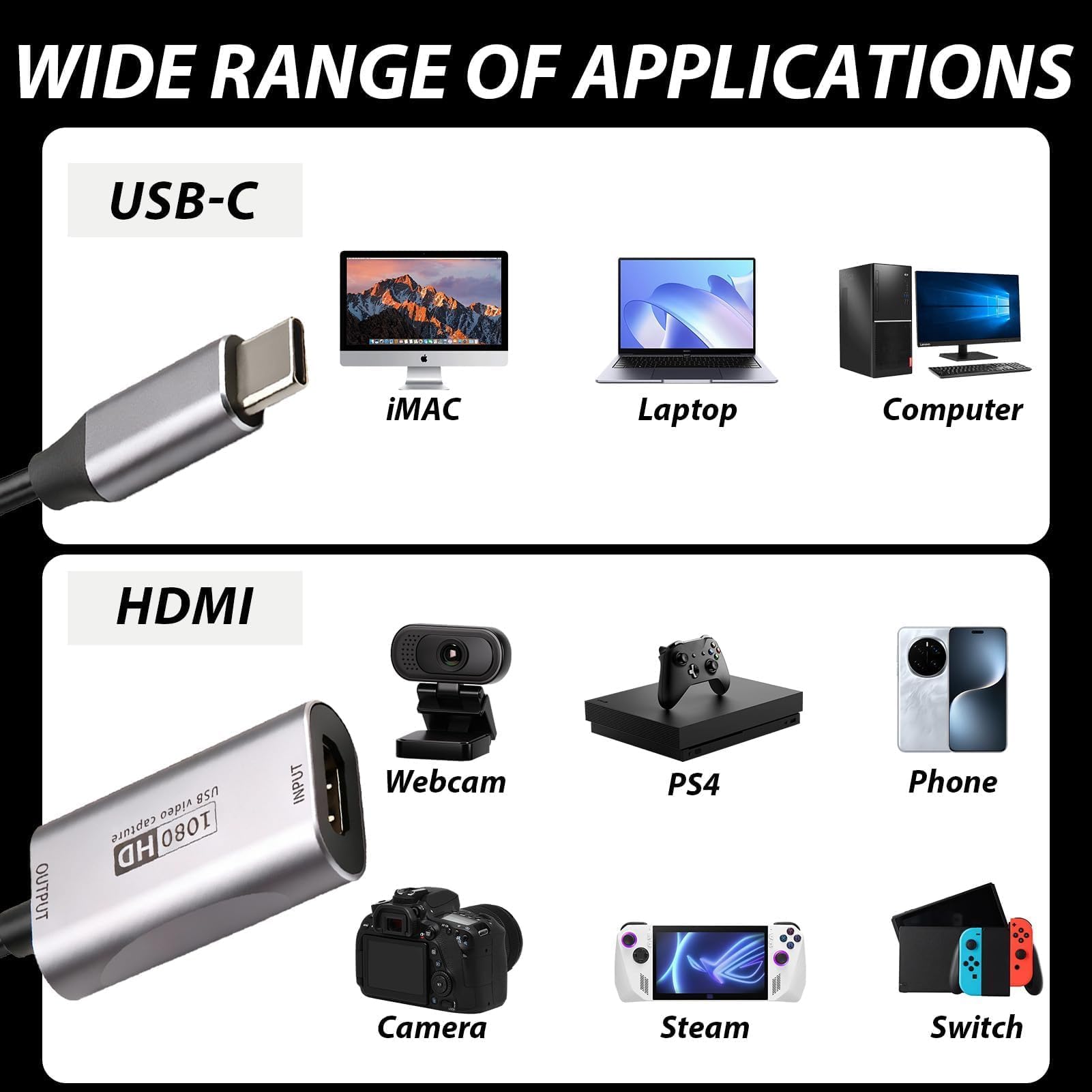 Carte de Capture vidéo 4K HDMI vers USB C 3.0 Capture Vidéo 1080P 60FPS Carte d'acquisition vidéo pour Streaming & Enregistrement la vidéoconférence ou la Diffusion en Direct - 5