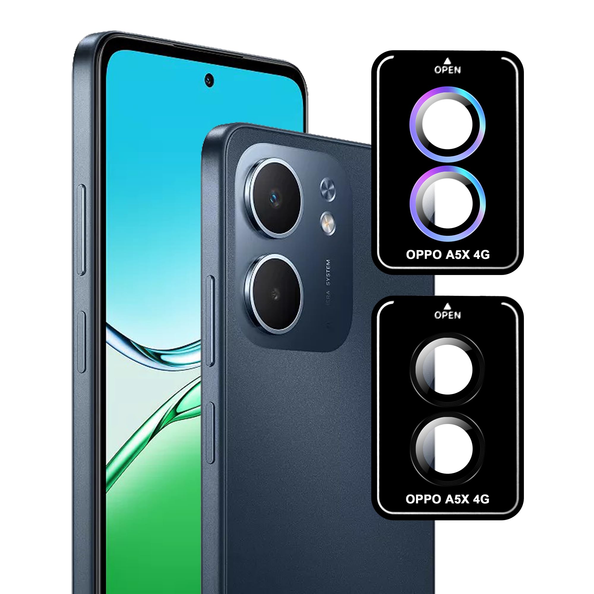 zZjoOoj Kameraschutz für OPPO A5X für Schutzglas, 9H Gehärtetes Glas Individuelle Metallring Abdeckung, HD Klar, 2 Set (Bunt & Schwarz)