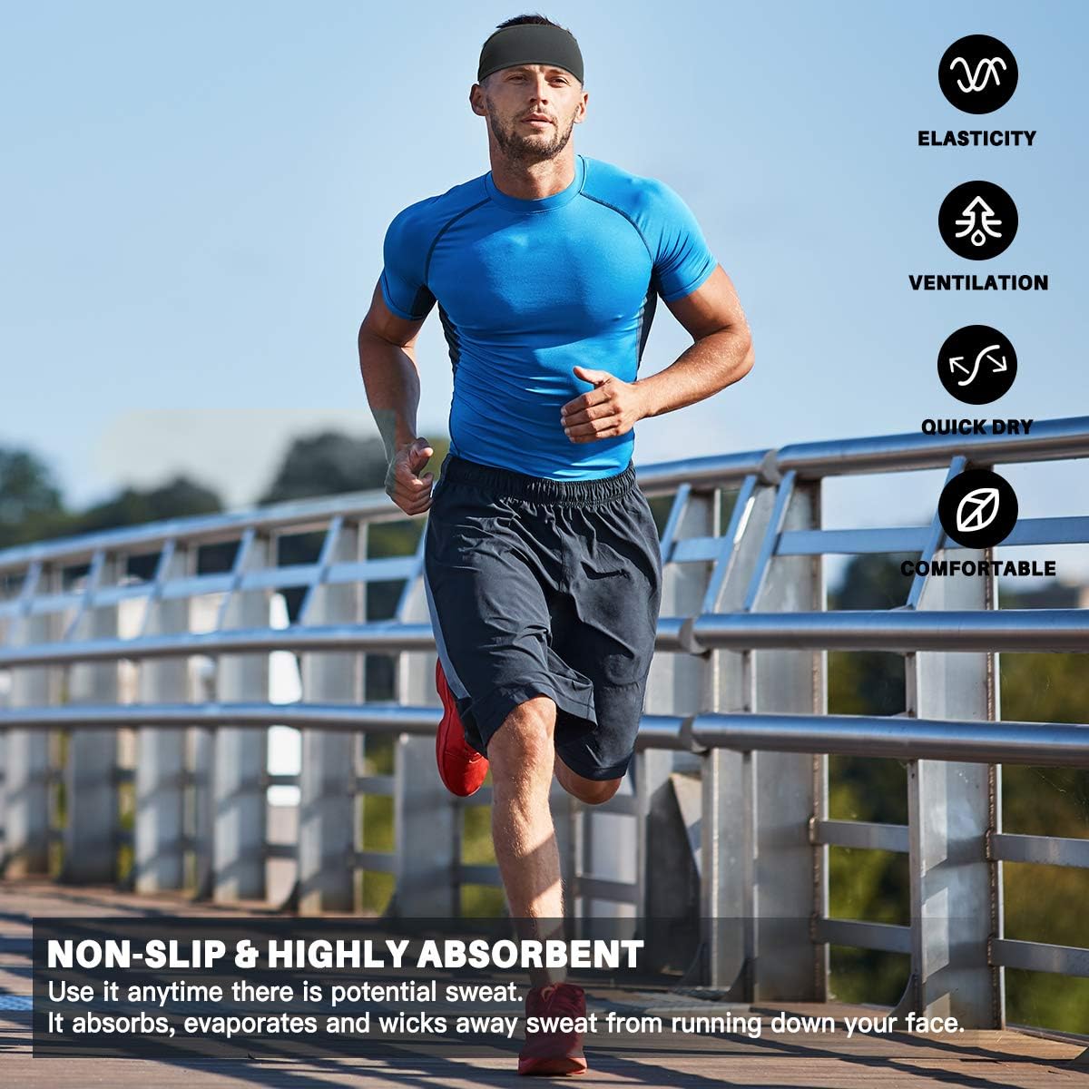 Headbands Sweatbands for Men - Mens Absorbent Sweat Bands Headband - Comfortable Nonslip Sports Workout Sweatband - Sport Athletic Hair Head Bands Hairband Sweatband for Gym Yoga Running Fitness : Sports & Outdoors