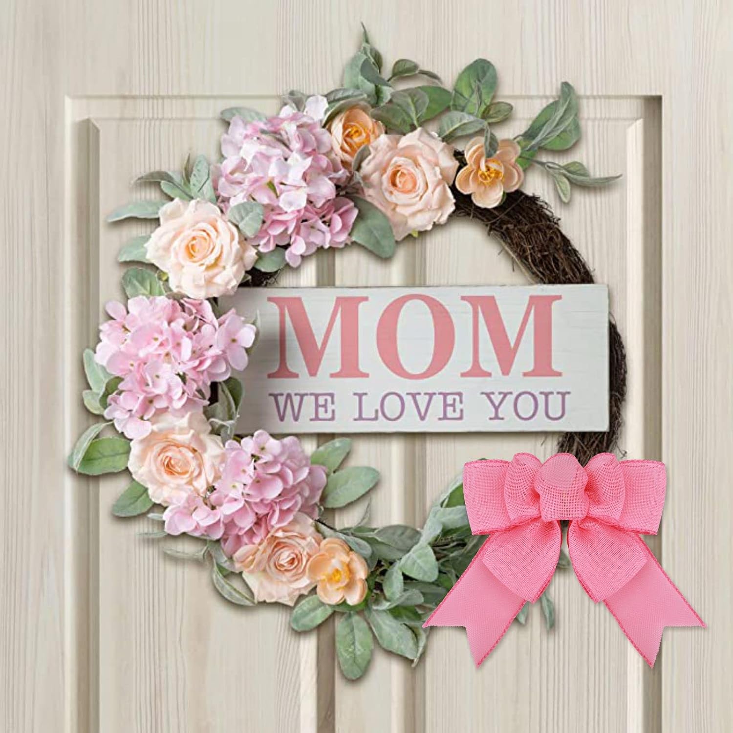 Meseey 2 Pcs Pink Wired Ribbon Handmade Spring Summer Eastre Premade Burlap Bows for Wreaths Tree Decorations Gift Wrapping Outdoor Decoration (Pink) image 5