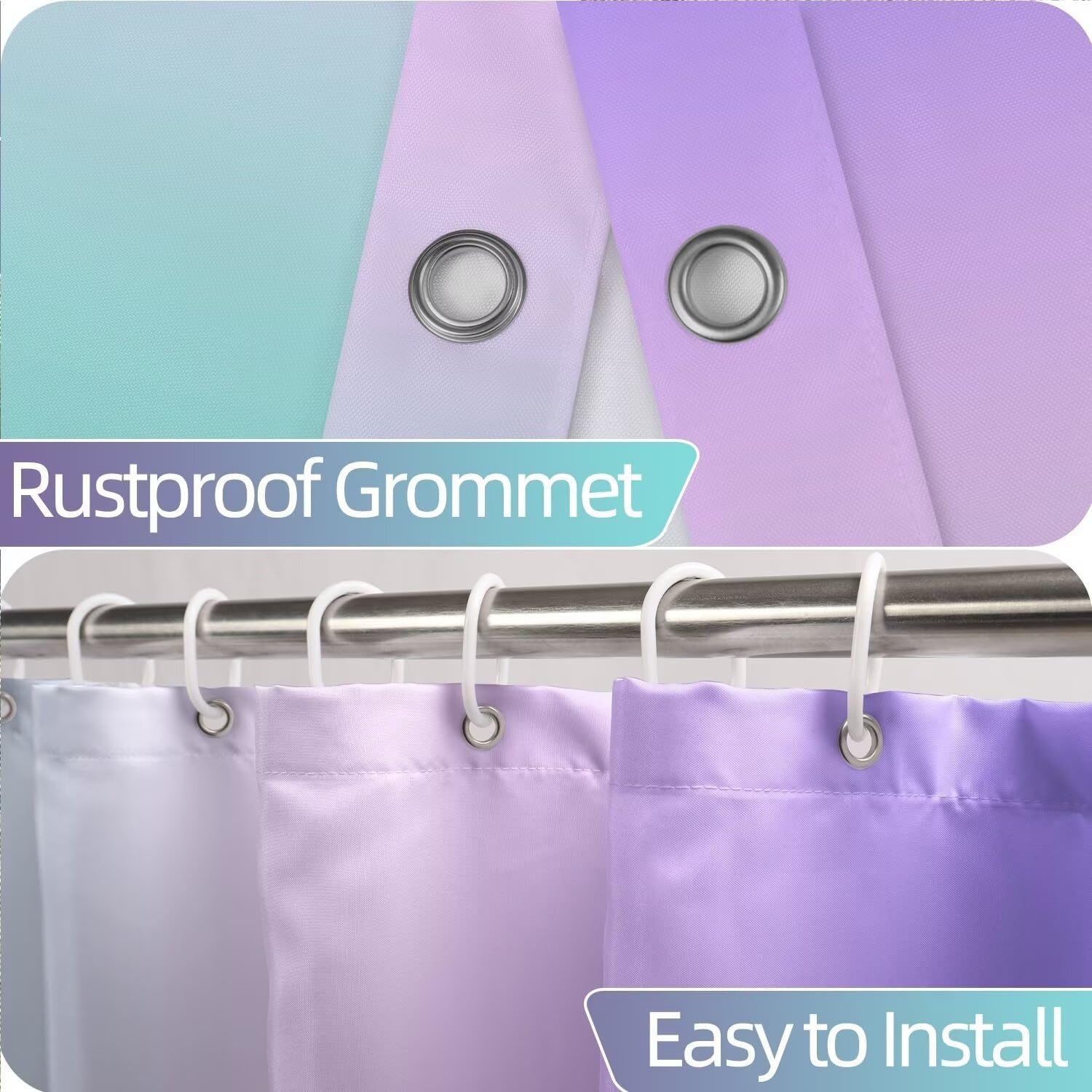 Rainbow Shower Curtain for Bathroom Ombre Purple Blue Hotel Shower Curtains Set Room Partition Gradient Pink Lavender Blue Waterproof Fabric Stall Bathtub Decor with Hooks 72x78inches