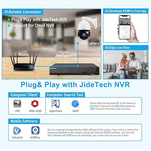 Miniatura 7 de JideTech Cámara de seguridad PTZ IP PoE de 200X con zoom híbrido 4K 8MP para exteriores, cámara de vigilancia domo de seguimiento automático,