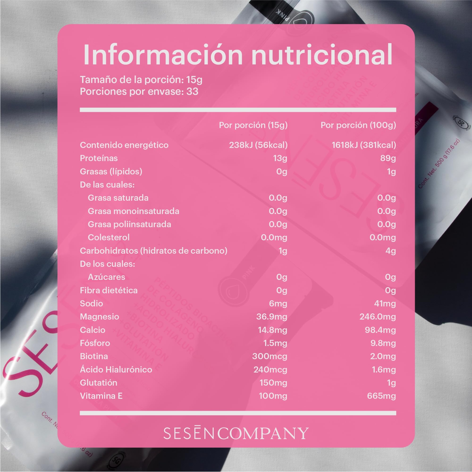Sesen Péptidos de Colágeno Hidrolizado en Polvo 500g, Colágeno Tipo 1, 2 y 3 con Ácido Hialurónico y Biotina para Articulaciones, Pelo y Piel, Collagen Peptides Powder, Bioactivo