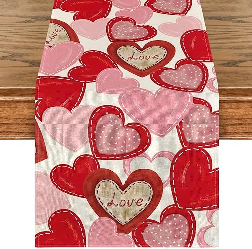 Miniatura 8 de Artoid Mode Camino de mesa para el día de San Valentín, diseño de corazón blanco y rosa, decoración de mesa de comedor para decoración de fiesta del