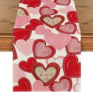Artoid Mode White Pink Love Heart Valentine's Day Table Runner, Holiday Anniversary Kitchen Dining Table Decoration for Home Party Decor 13x72 Inch