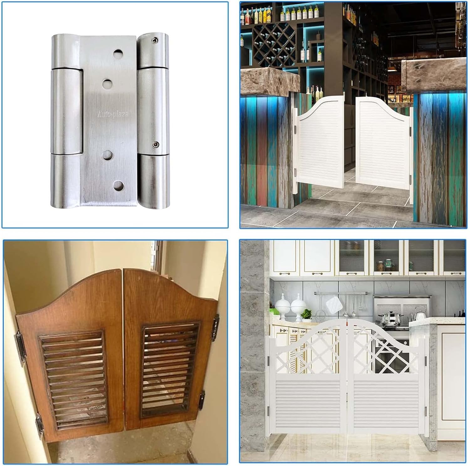 2Pairs 4" Double Action Spring Door Hinge, 3mm Thick 304 Heavy Duty Stainless Steel Self-Closing Spring Door Hinge, Cafe Saloon Bar Swing Gate Hinge