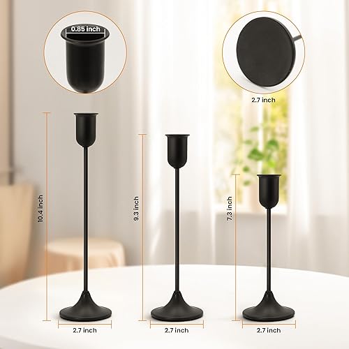 Miniatura 3 de Juego de 6 portavelas negros Moderno candelabros de metal para comedor, boda, centros de mesa y decoración del hogar Juego de portavelas de mesa