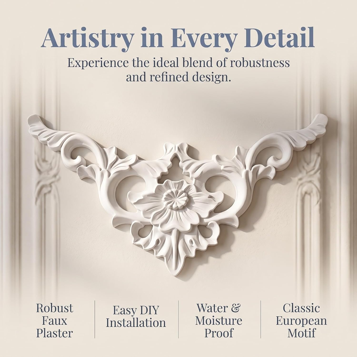 Artibetter 4pcs Faux Plaster Ceiling Corner Applique - White Scroll Embossed Furniture Onlay - Decorative Ceiling Moulding - Rococo Flower Curlicues Decal