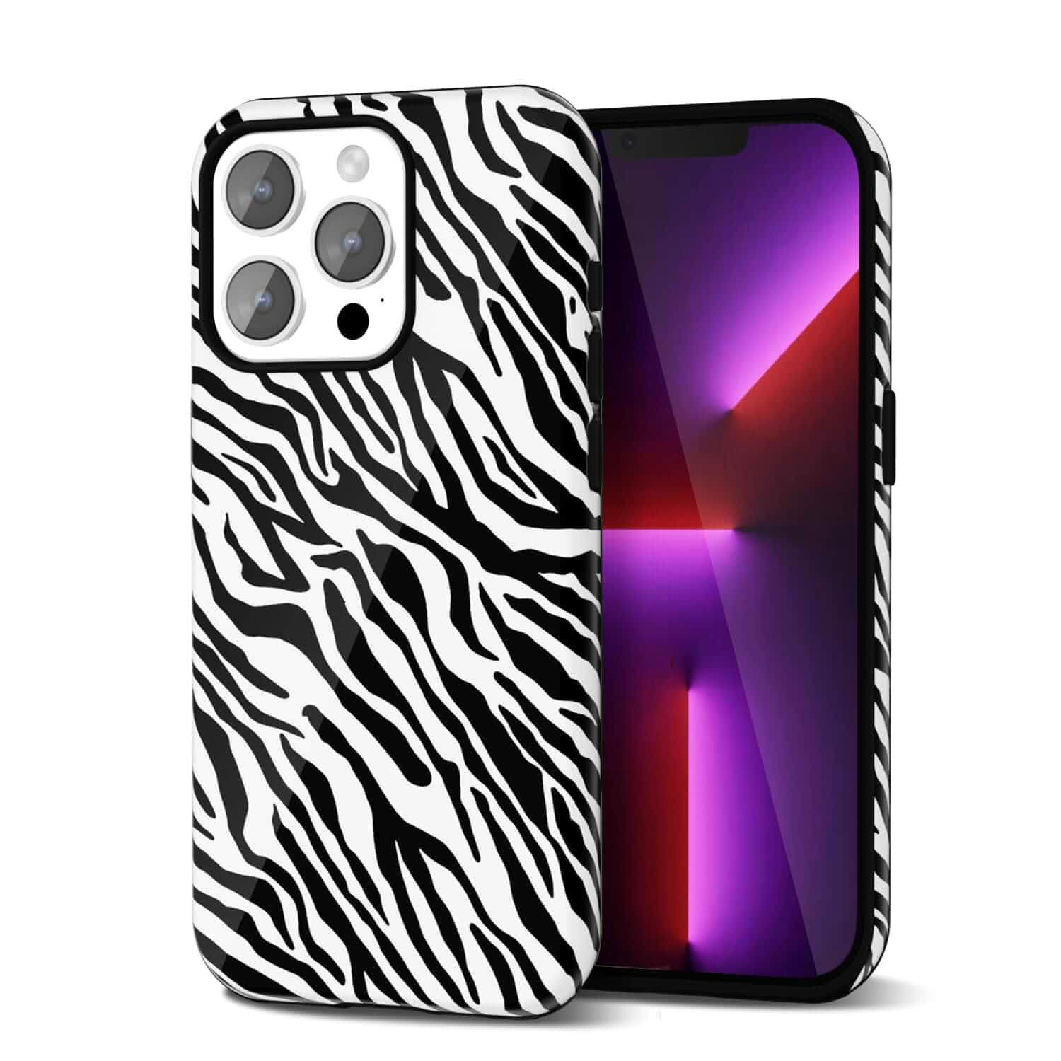 Svanove Zebra Print Phone Case for iPhone 13 Pro Case Girly, Cute Zebra Case for Women Girls, Luxury Trendy Retro Fashion Cool Animal Print Design, Aesthetic Pattern Hard Shell Plastic Cover, Black Solid
