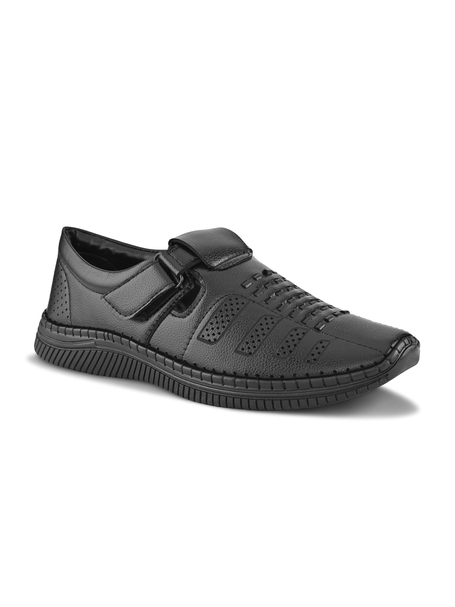 stanphord mens Tpdn 32010 Black MEN BLACK TEXTURED SLIPON COMFORTABLE FISHERMAN SANDALS-picture-22