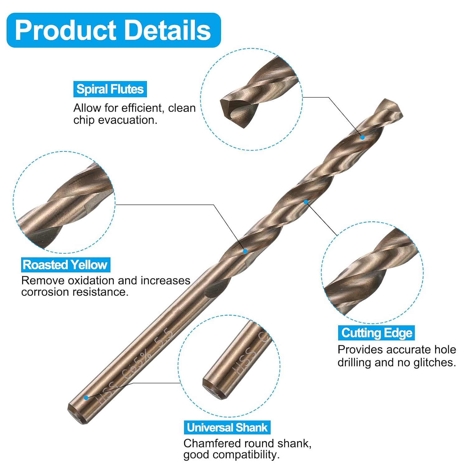 Tap and Drill Bit Set, 2pcs 1/4-28 UNF Straight Flute Thread Screw Taps & 2pcs 5.5mm Twist Drill Bits, Uncoated/Roasted Yellow HSS-6542/M35 HSS-CO Tapping Threading Tool Kit