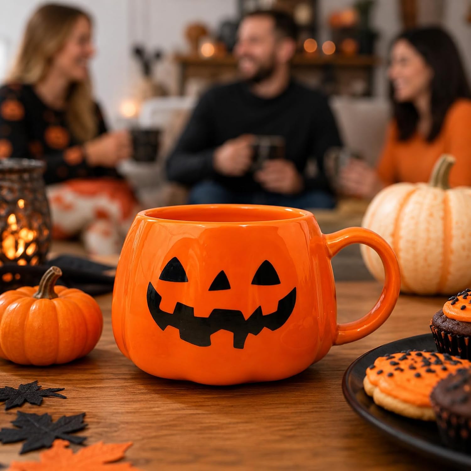 12 oz Halloween Pumpkin Mug – Orange Ceramic Jack-O'-Lantern Novelty Coffee Cup with Spooky Face, Fall Drinkware for Hot Chocolate, Tea, Cocoa, Seasonal Holiday Decor Gifts for Kids Adults