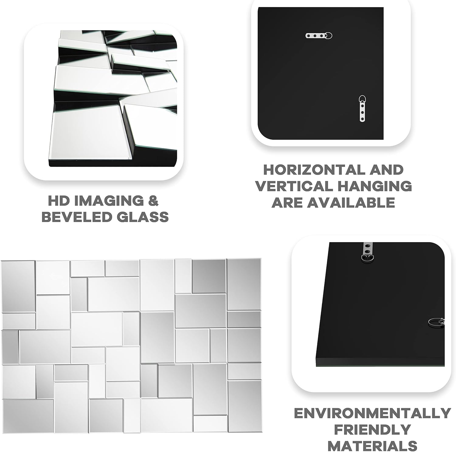 KOHROS Modern Geometric Irregular Mirror for Wall Decor 44" x 30" Decorative Mirror with Beveled Glass for Entryway Hallway Living Room Home Decor Horizontal or Vertical Hanging