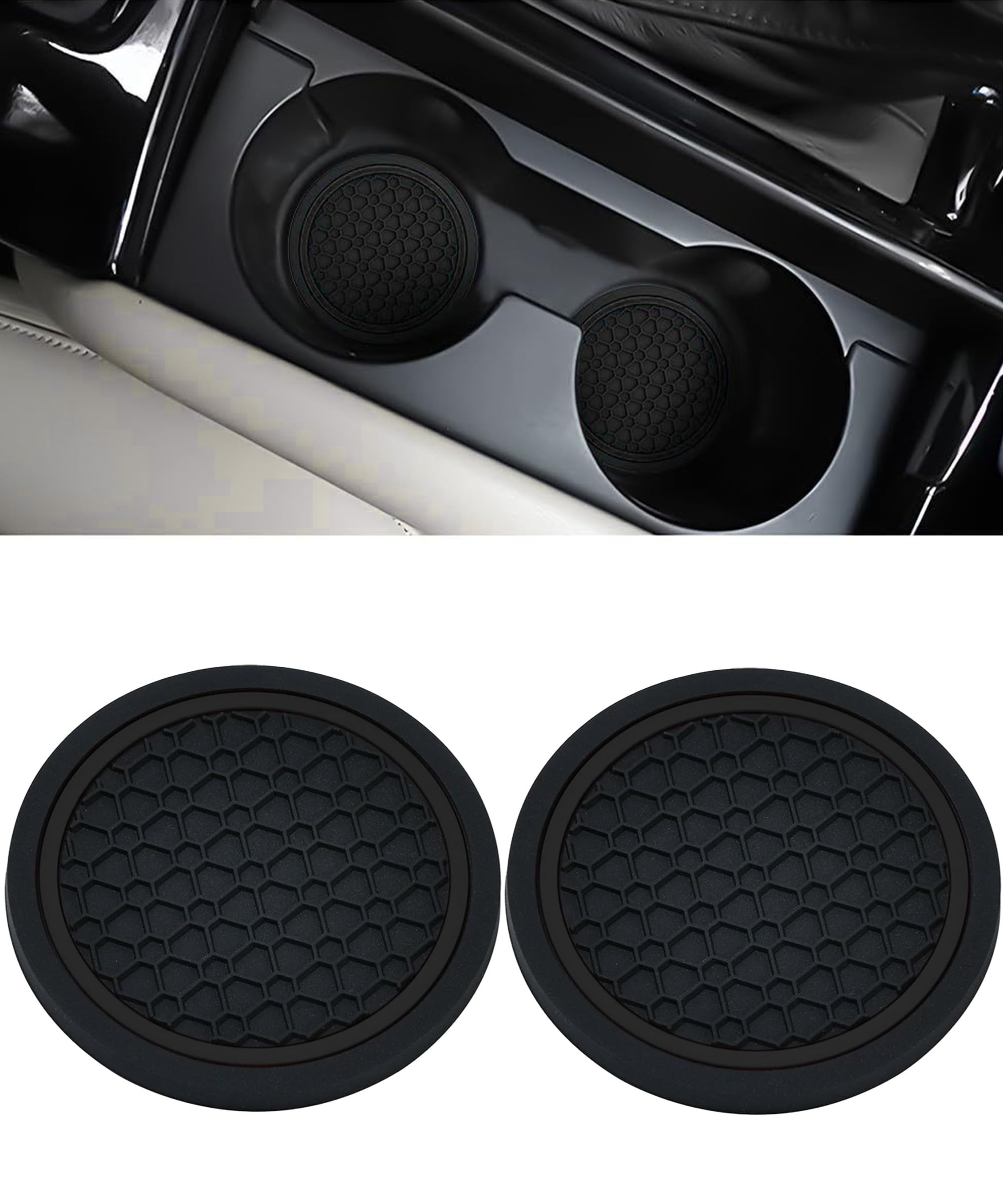 Xibao 2PCS Auto Untersetzer Getränkehalter,Anti Rutsch Auto Tassenhalter,Durchmesser PVC Verdicken Schwarz Autos Untersetzer,Geeignet für die Meisten Autos,SUVs und Anderen Modellen (Schwarz)