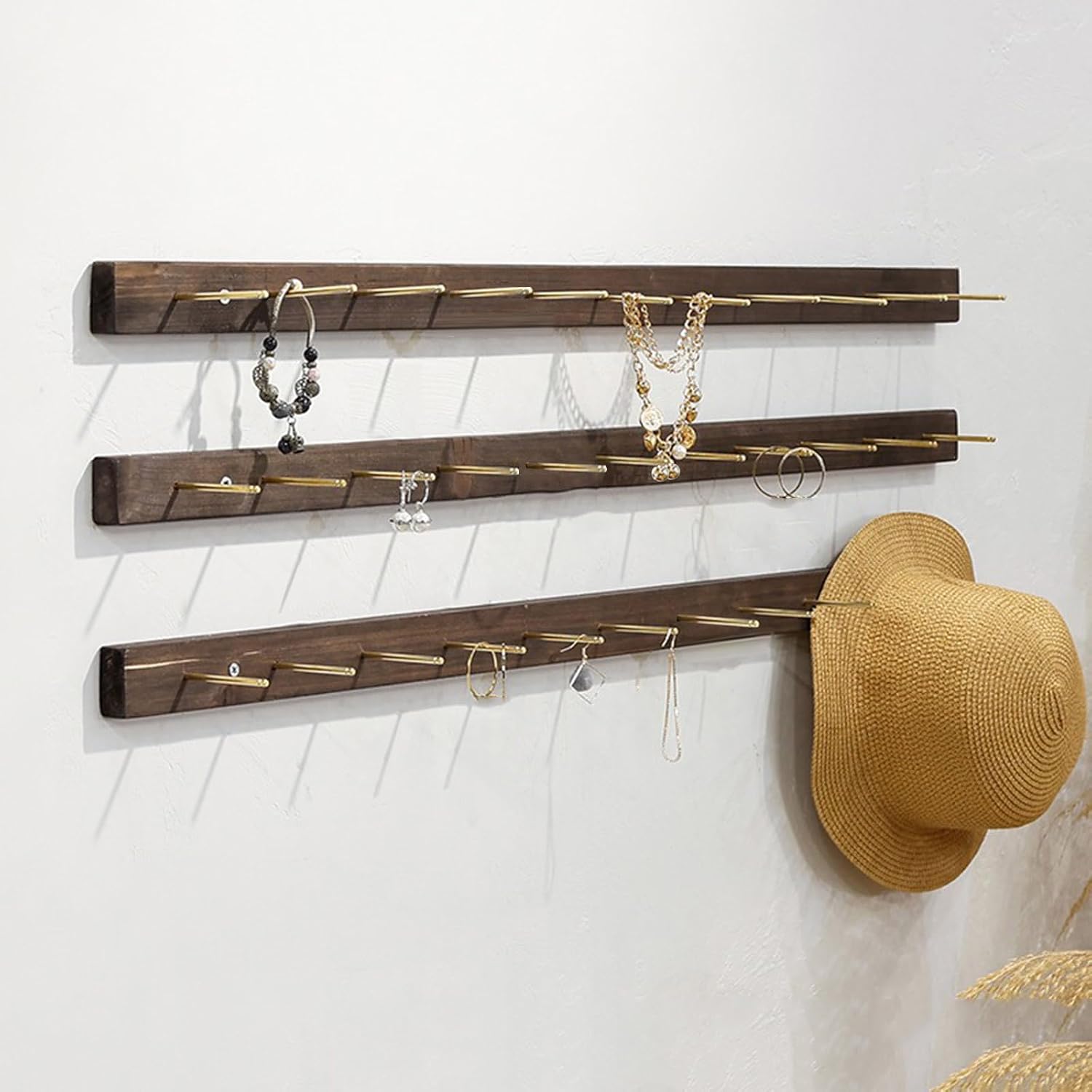 Wall Mounted Jewelry Organizer - 6 Pack Wooden Necklace & Earring Display Rack - Bracelet, Ring, & Bangle Holder - Perfect for Retail Shops & Clothing Stores
