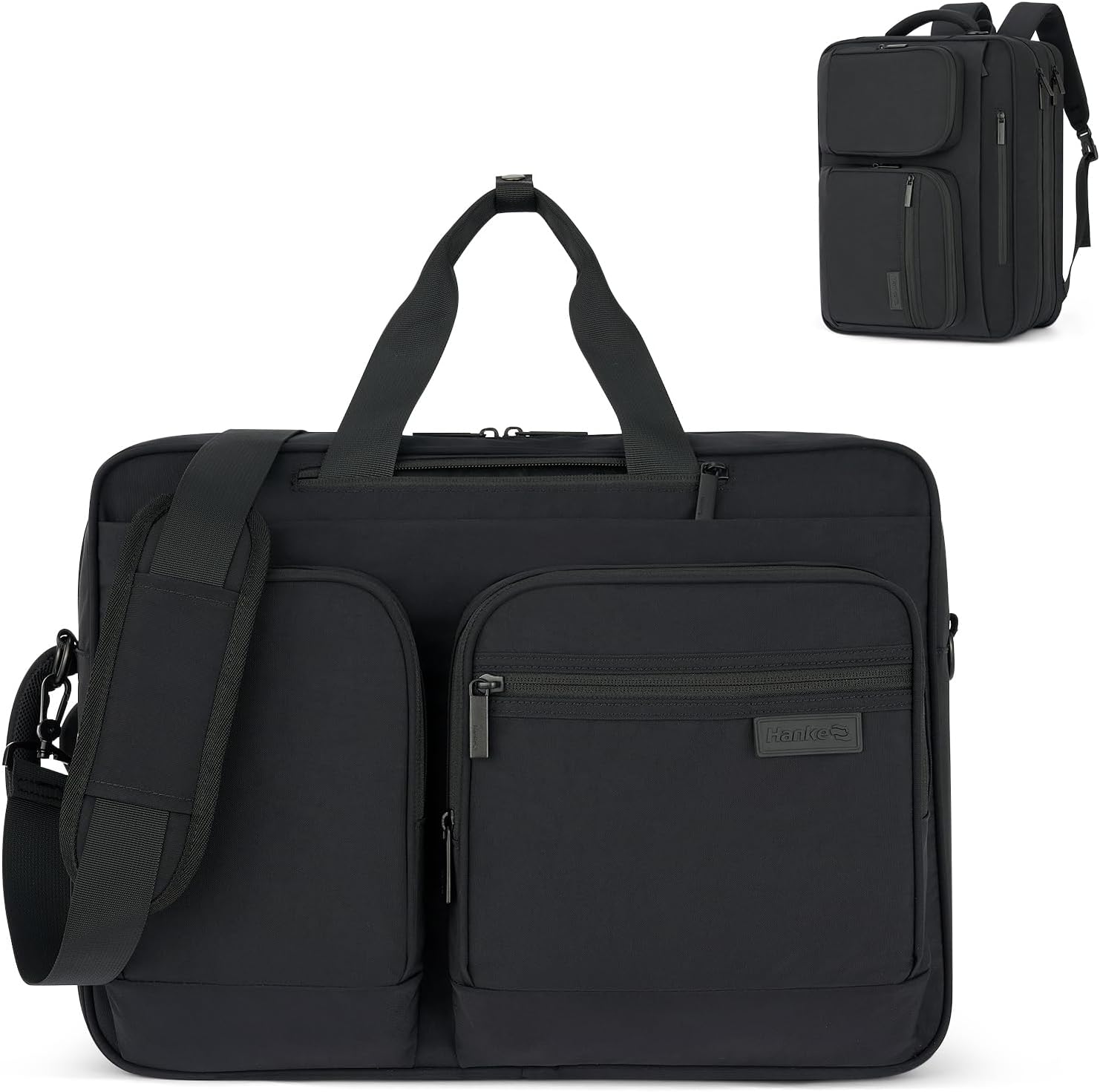 Hanke Underseat Carry On Bag, Convertible Laptop Bag for Men Women, 17.3 Inch Business Computer Briefcase Laptop Messenger Bag, Water-Resistant Travel Tote Personal Item, Graphite Black