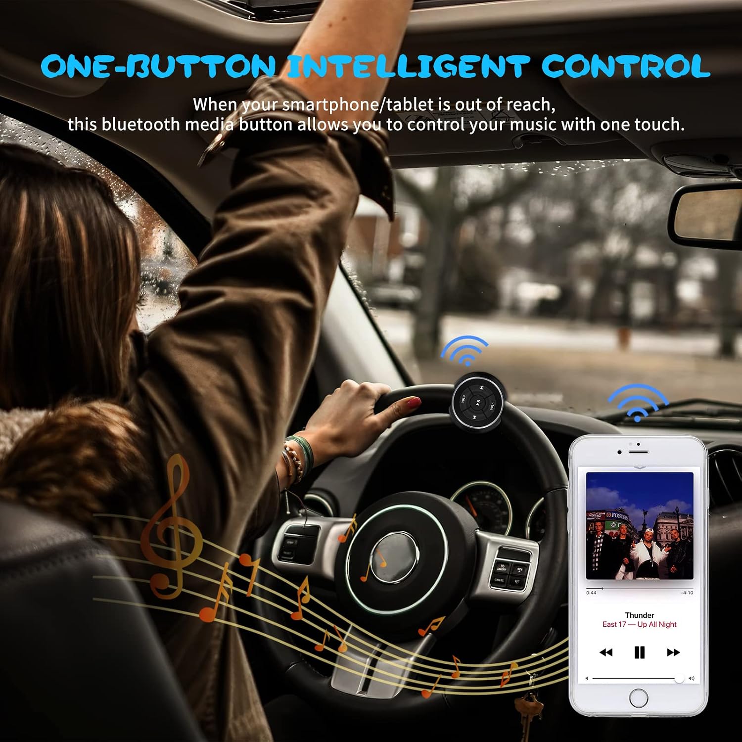 DDSKY Bluetooth Audio Adapter, Car Bluetooth Media Button Audio Steering Wheel Remote Control, Music Audio Adapter Controller Switch for iOS Android Devices