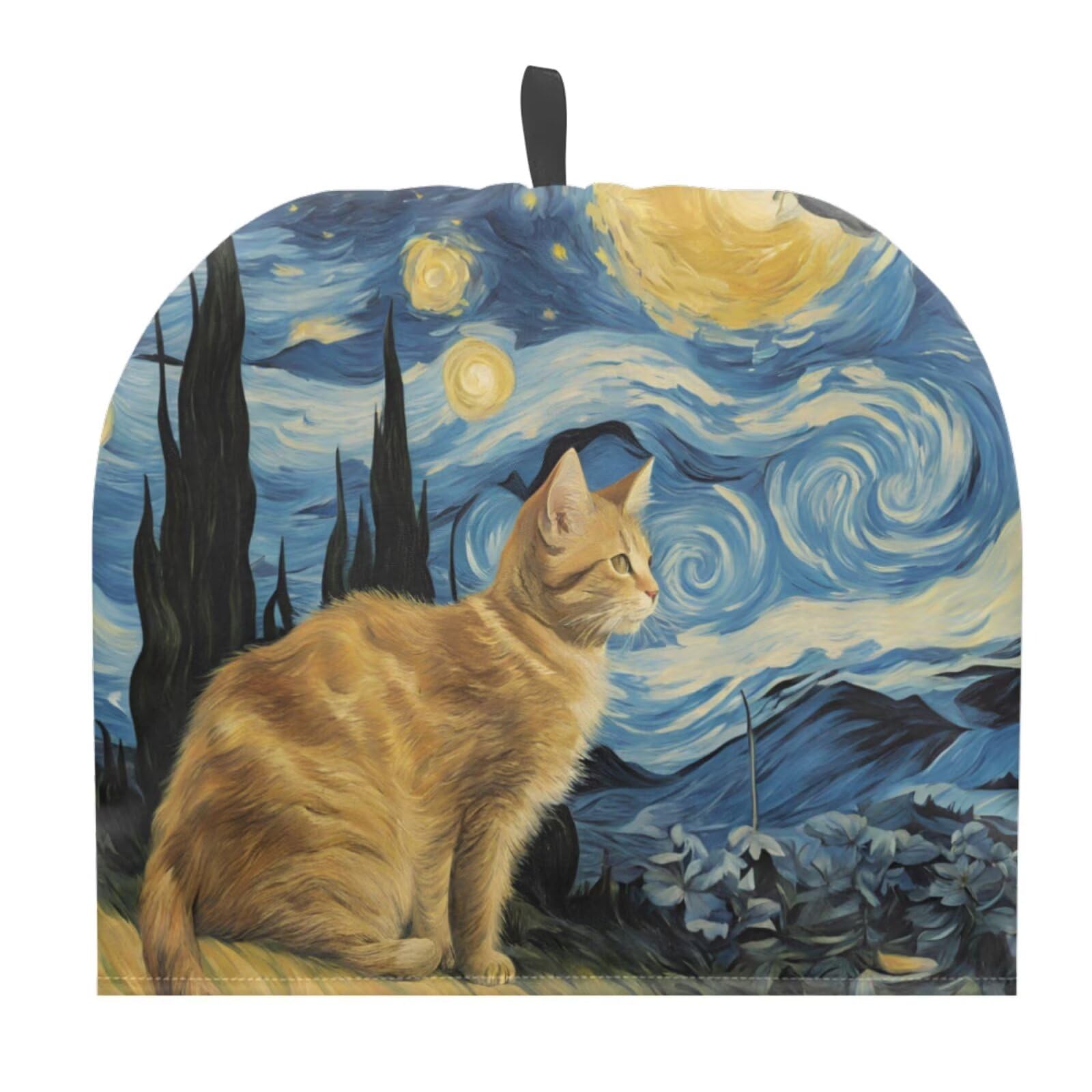 Drnuikhe Van Gogh Starry Night Cat Lovers Artistic Painting Graphic Tea Cosy for Teapot Large Tea Cozy for Teapot British Tea Cozies for Party Wadding Tea Cosy Covers