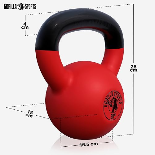 GORILLA SPORTS® 4kg Red Neoprene-Coated Cast Iron Kettlebell - 3