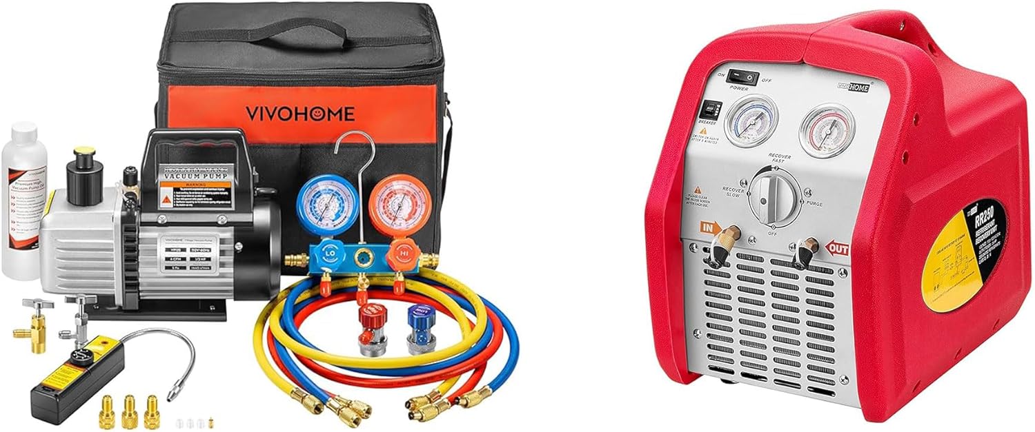 Kit Bomba de Vacío y Manifold de Medición VIVOHOME 110V 1/3 HP 4CFM