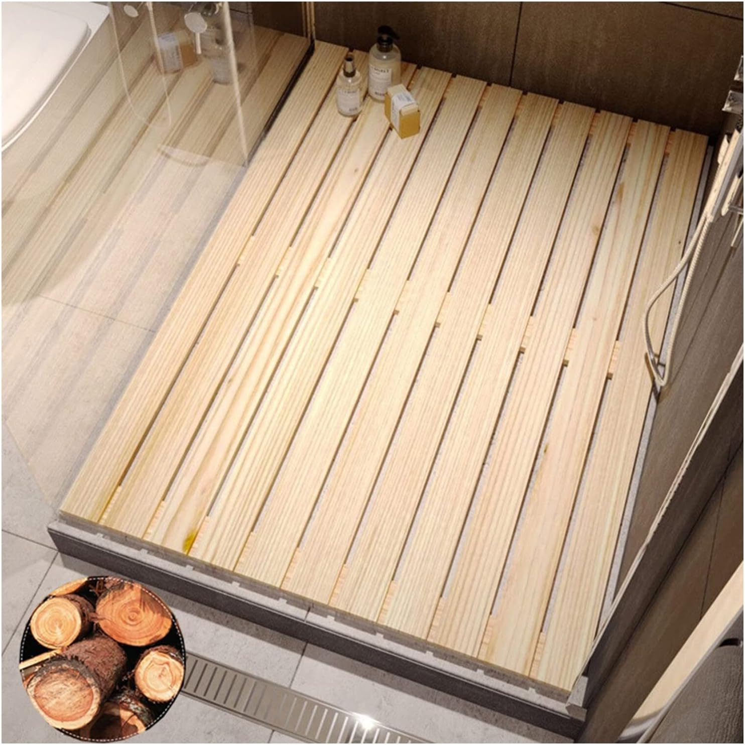 Heavy Duty Non-Slip Wooden Shower Mat | Customizable 90x90cm/36x36in | Safe Bathtub Mat for Indoor & Outdoor Use | Durable & Stylish Bathroom Accessory