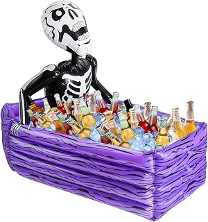 Halloween Inflatable Cooler Party Supplies,43" Drink Cooler 120+Cans Scary Coffin Skeleton Ice Bucket,Large Capacity Inflatable Drink Container for Food Beverage Holder Party Decorations