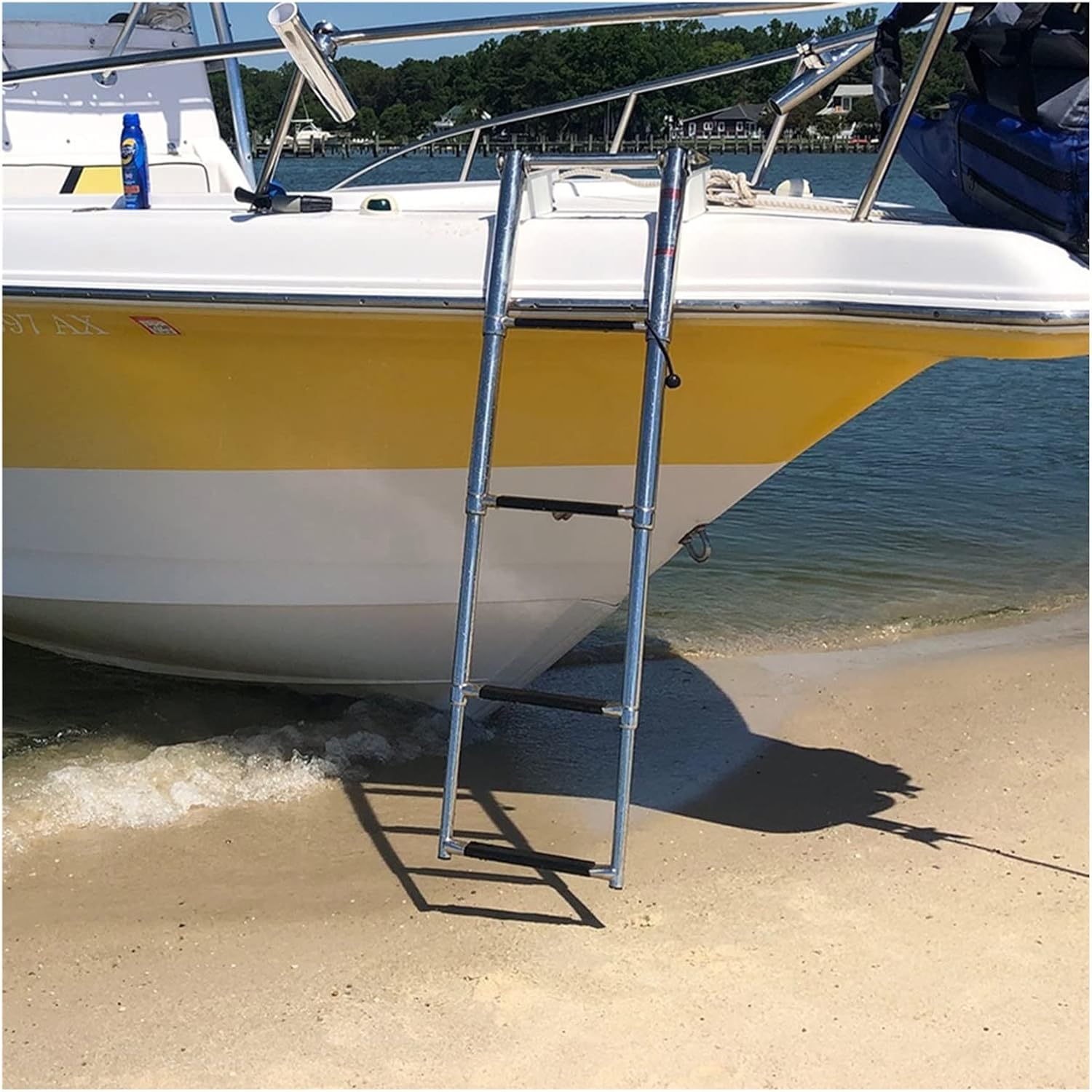 Boat Ladders for The Elderly, Boat Ladders 4 Step Folding Removable, Stainless Steel Pontoon Swimming Pool Drop Down Boarding Ladder, Loads 330lbs (Color : 4 Step)