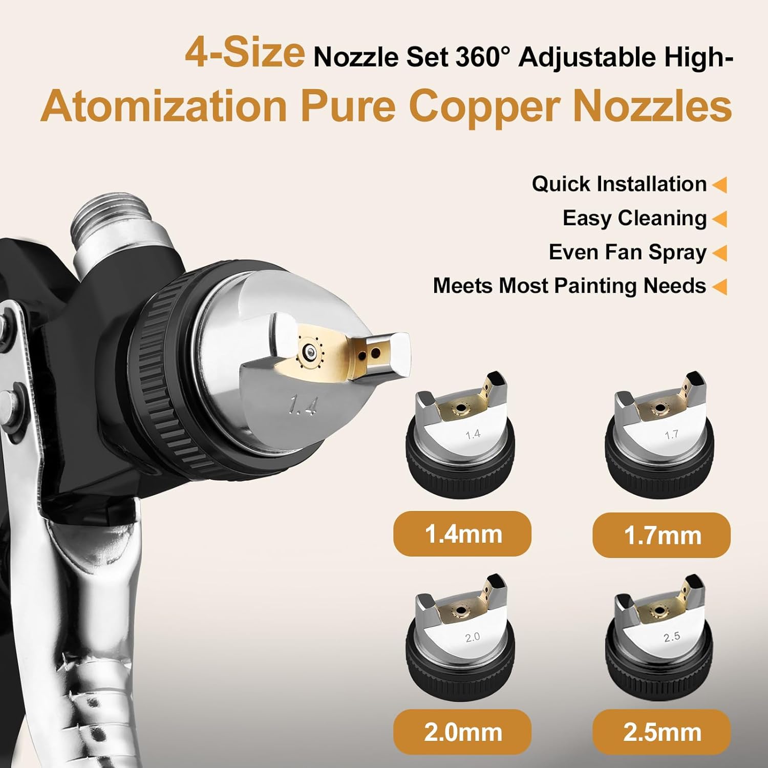 HVLP Spray Gun with 650ml Mixing Cup& 10x Disposable Cups, 1.4/1.7/2.0/2.5mm Nozzles, Automotive Gravity Feed Paint Spray Gun Kit with Air Compressor Regulator for Cars, Furniture, Fence, DIY