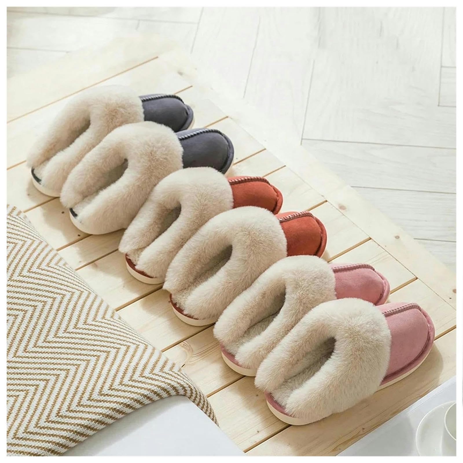 Ciabatte Donna Invernali Pannelli da Interno in Pelliccia Calda per Donne Peli Morbidi, Cotone Imbottiti, Comodi, Anti-Slip E Soffici-pink-36-37