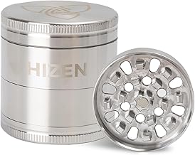 Grinder Stainless Steel 4-Piece Crusher with Pollen Compartment + Scraper, Herb Mill, Spice Mill, Optimised Grinder, Abrasion-Resistant, Magnetic, Shiny Silver, Diameter 4.9 cm