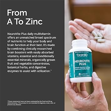 BRAINMD Dr Amen NeuroVite Plus - 120 Capsules, Pack of 2 - Multivitamin & Mineral Supplement - Enhanced with Phytonutrients, Enzymes & Whole Foods - Gluten Free - 60 Total Servings
