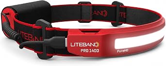 OPTIMAL VENTURES LITEBAND PRO Rechargeable LED Headlamp, 1400 Lumens, 210 Wide Beam, PureHD High CRI Light, Hard Hat Compatible, Professional No-Bounce Fit, IPX5 Weather Resistant, Red