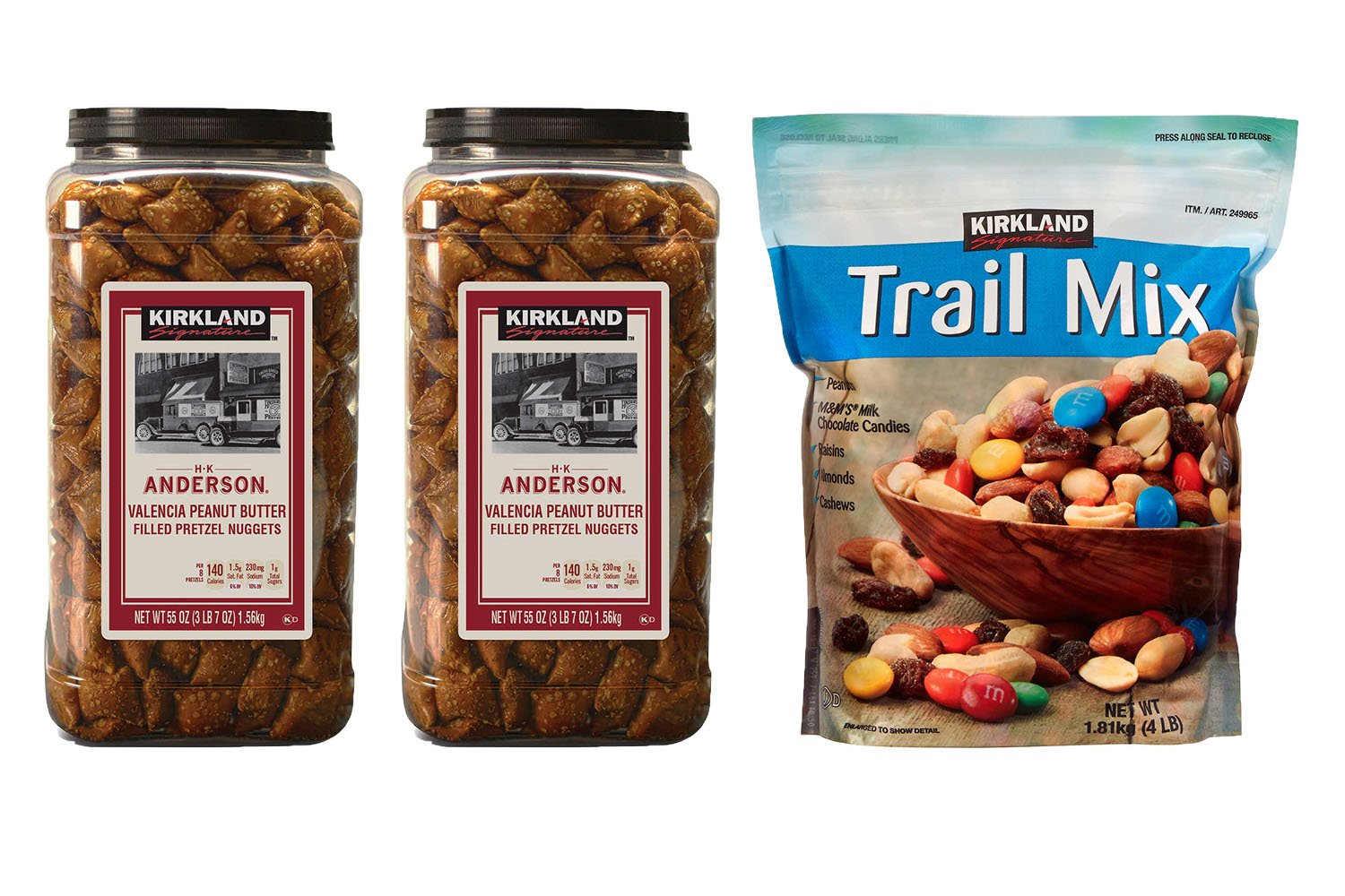 Kirkland Signature Peanut Butter Filled Pretzels and Trail Mix Bundle - Includes Kirkland Signature Two Kirkland H.K Anderson Peanut Butter Filled
