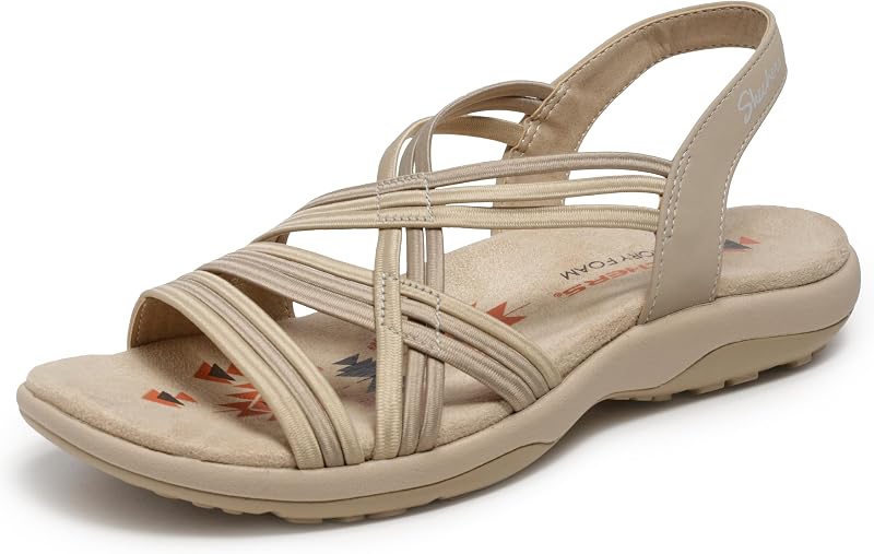 Skechers Reggae Slim Simply Stretch Sandalia para mujer | Plantilla de espuma viscoelástica Skechers, ajuste elástico, lavable a máquina, vegana, sandalia destalonada con tiras Gore