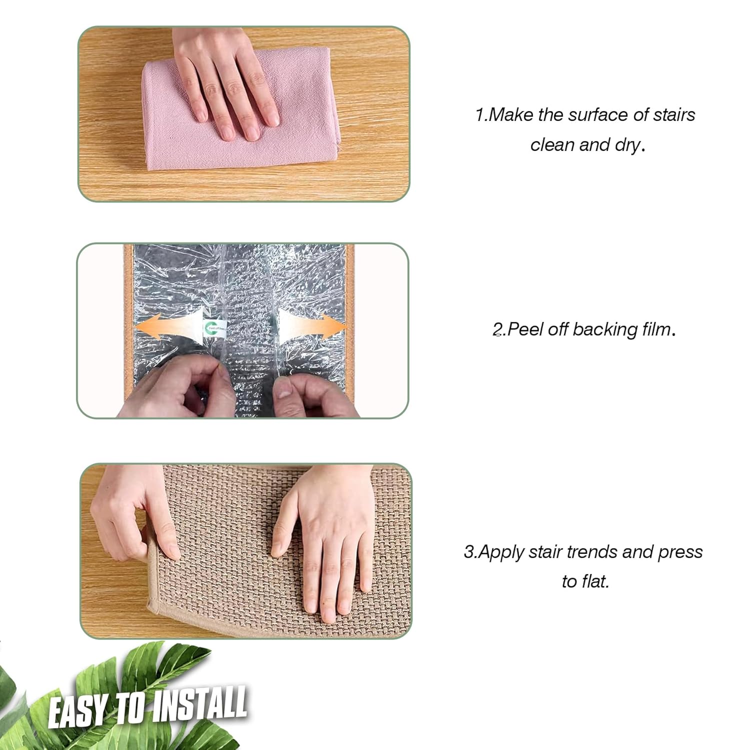 Linen Stair Treads for Wooden Steps, 15 Pack 8" X 30" Carpet Stair Runners Non Slip Indoor, Peel and Stick Stair Treads for Kids Elders and Pets, Beige